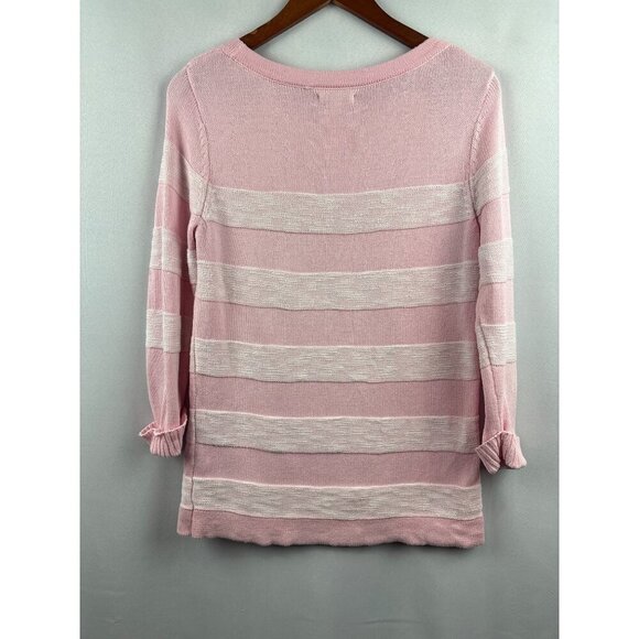 Croft & Barrow Pink & White Striped Sweater S 100% Cotton Womens Knit Pullover M - Picture 4 of 6